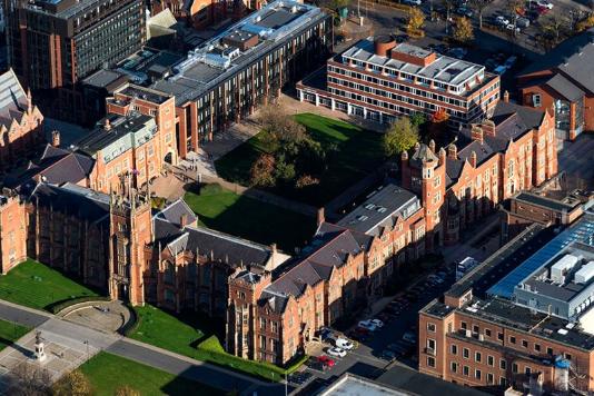 Aerial shot of Lanyon building QUB